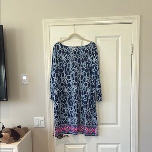 Lilly Pulitzer Blue and Black Sheath Dress with Bateau Neckline SZ XL